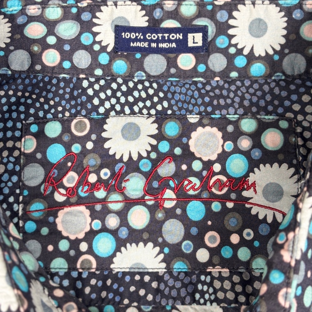 Robert Graham Shirt Mens Large Floral Dot Print Blue Button Down Flip Cuff - Picture 3 of 10